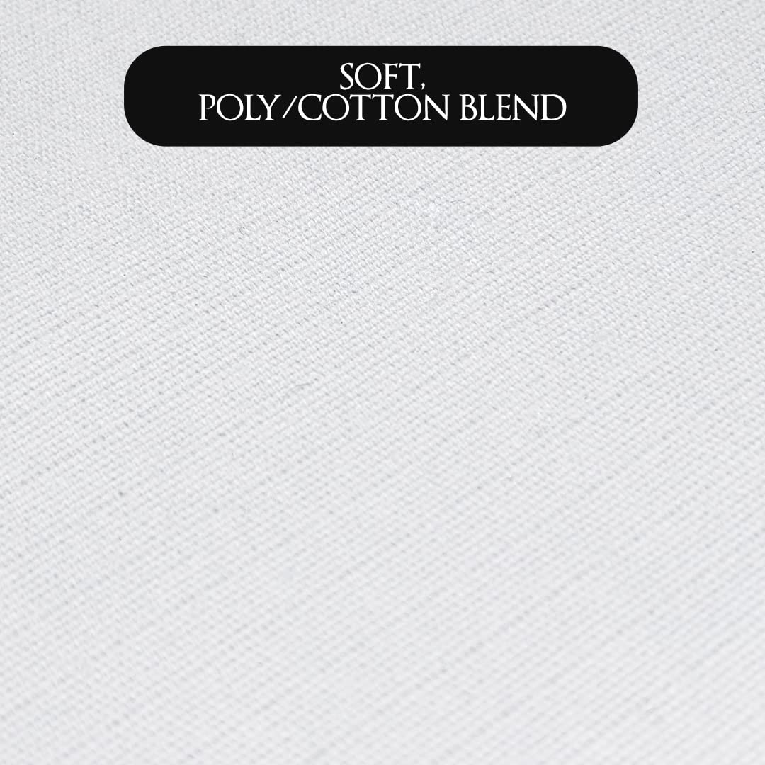 Close-up of soft white poly cotton blend fabric weave
