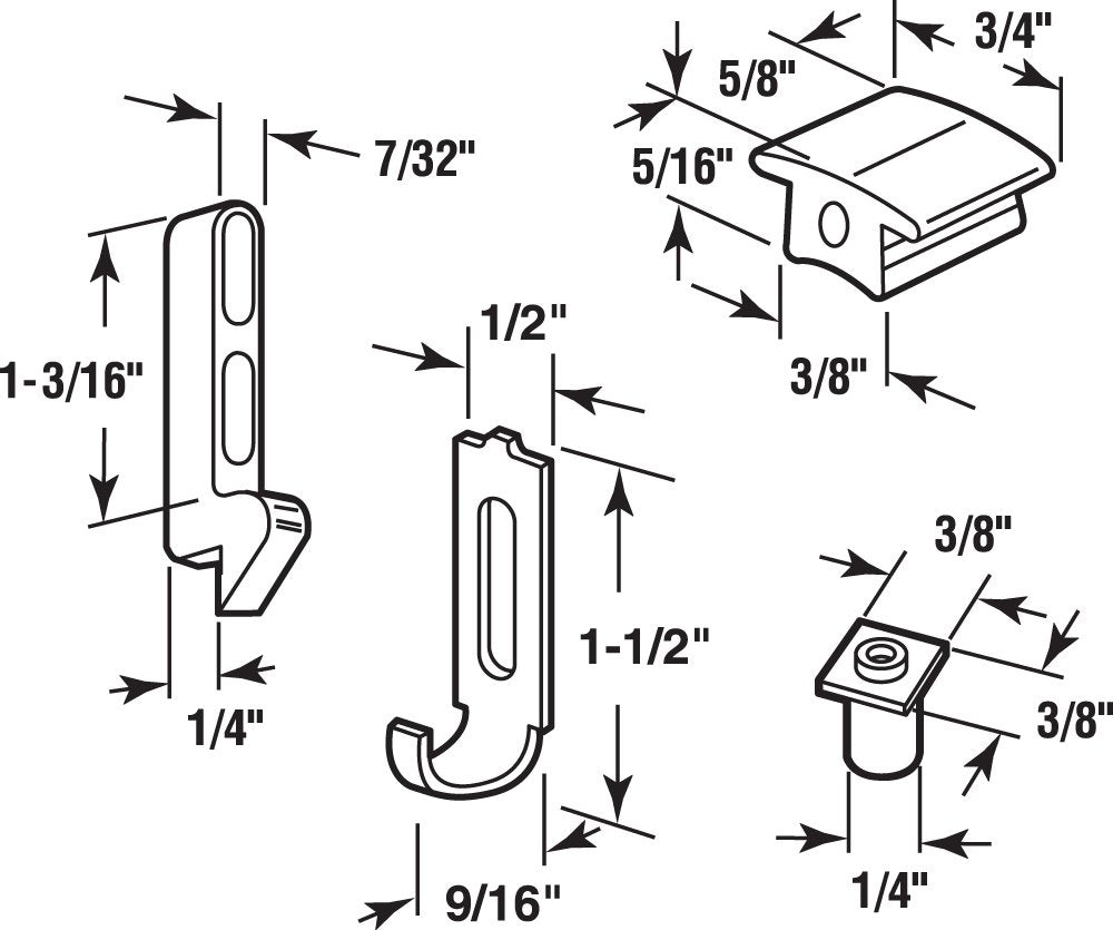 Line drawing of the four screen door parts with dimensions in inches