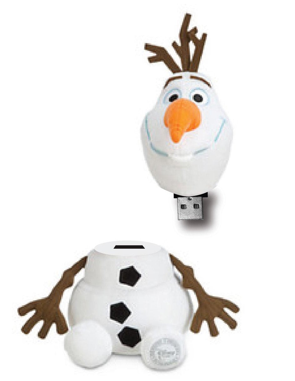 Plush Olaf head pulled off his body to show the USB plug underneath
