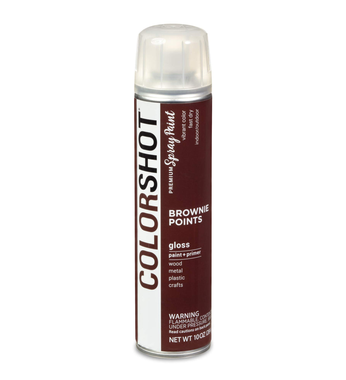 Dark brown 10 oz can of gloss spray paint and primer in shade Brownie Points