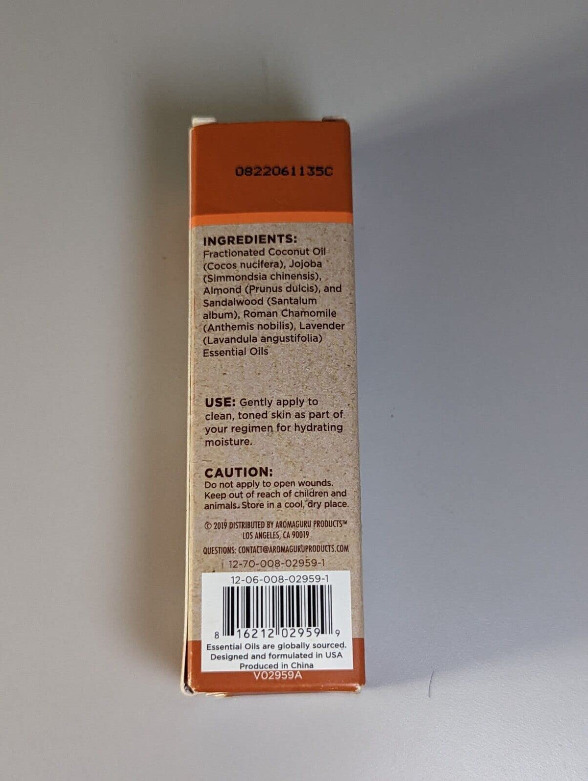 Back of the serum box with ingredients, directions, caution and barcode