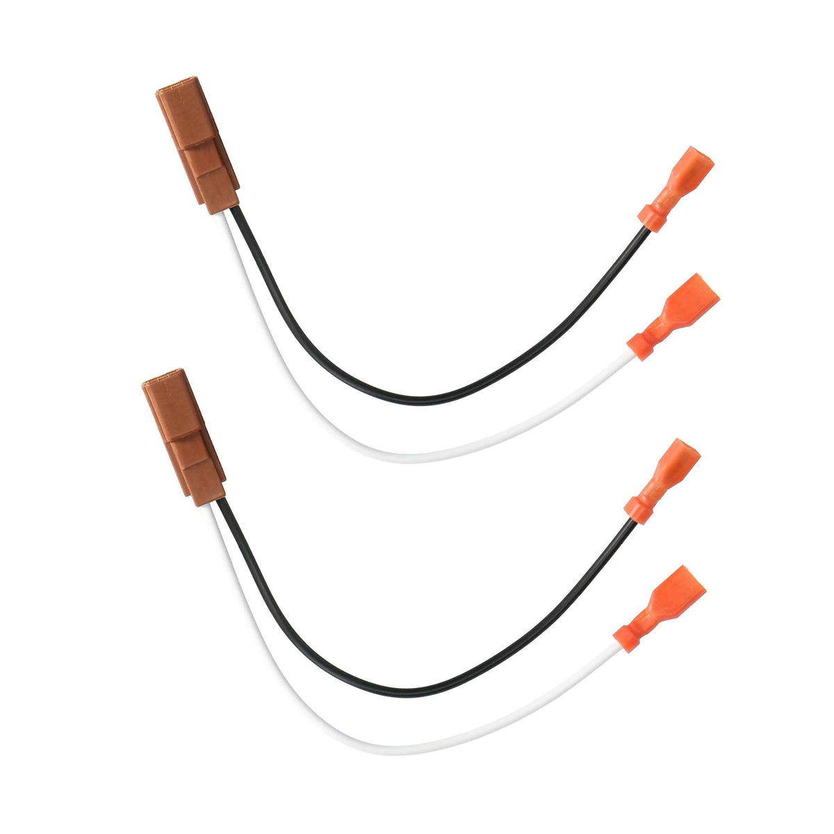 Pair of Metra speaker harness adapters with black and white wires
