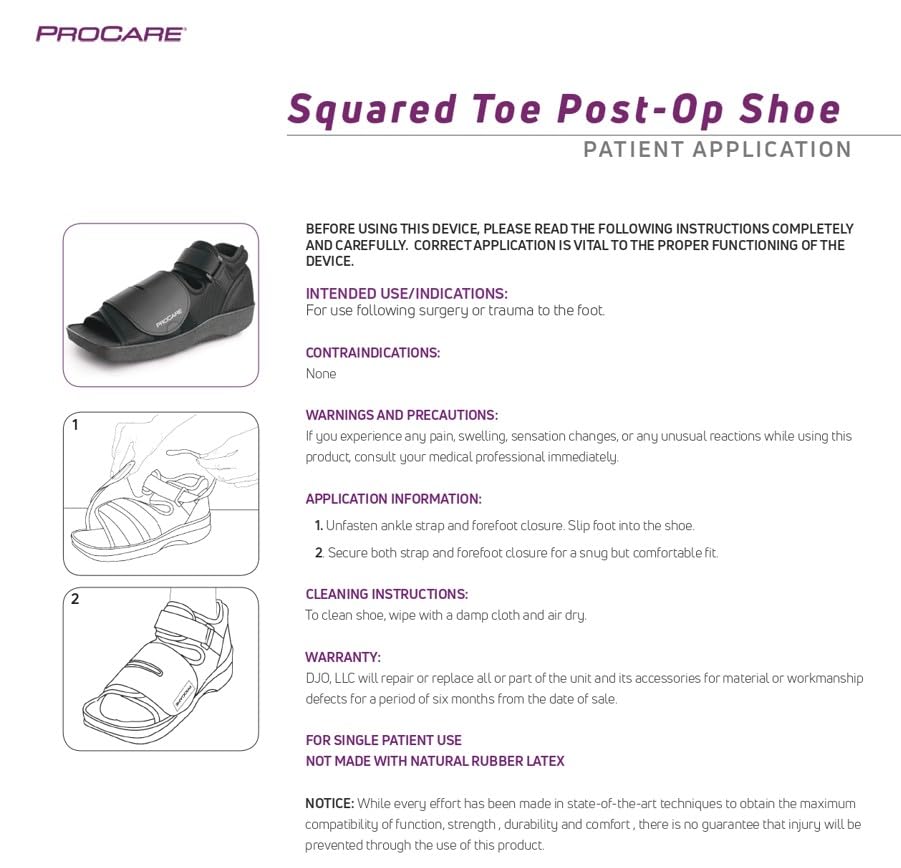 Patient instruction sheet showing how to put on the post-op shoe