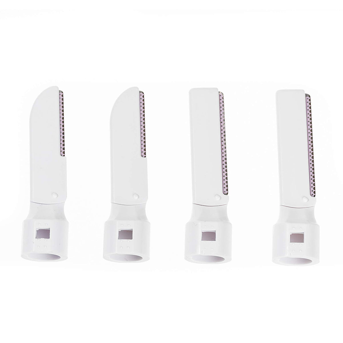 Four white refill blades in a row with square cartridge bases