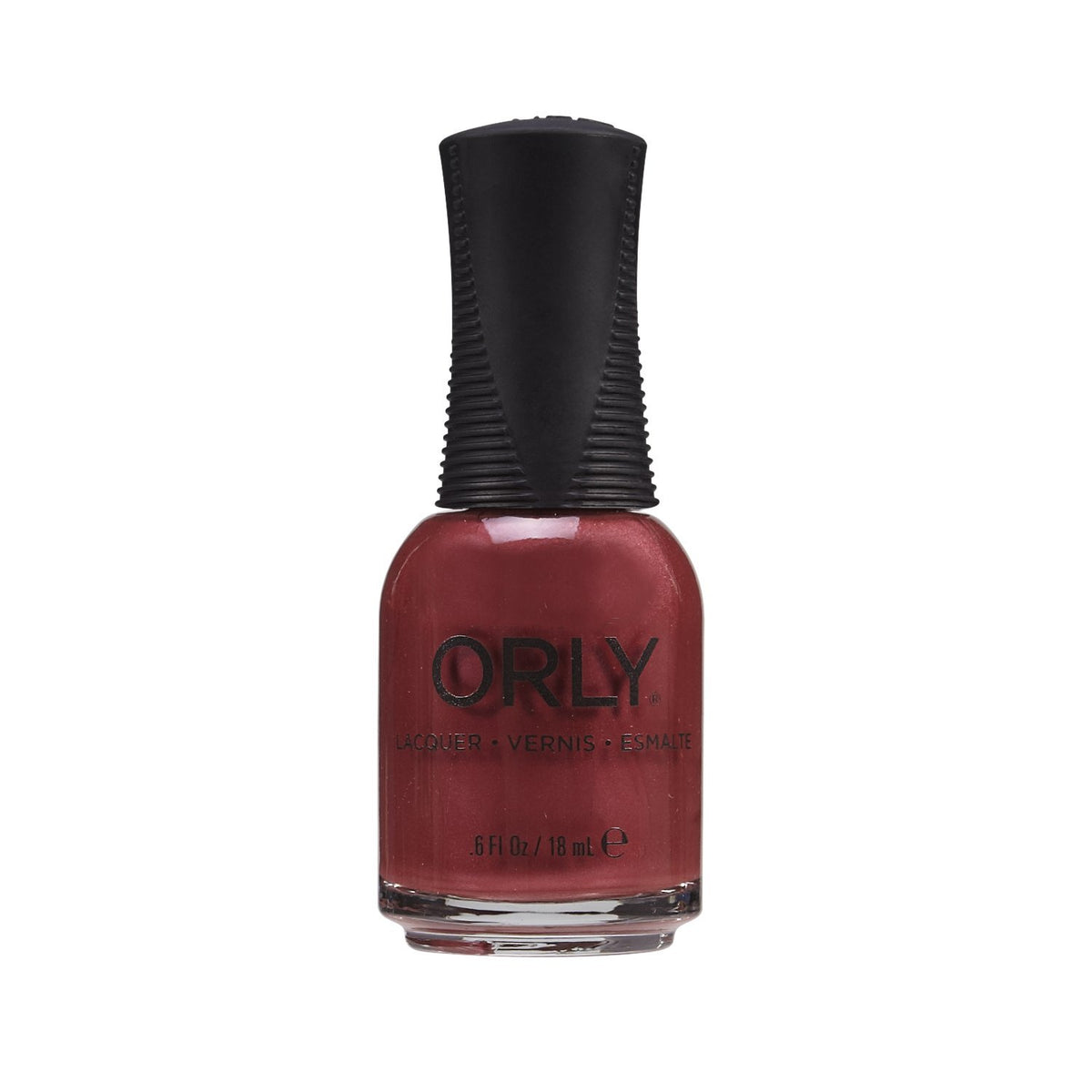 ORLY Merlot Mist nail polish bottle in deep wine red shimmer with black ribbed cap