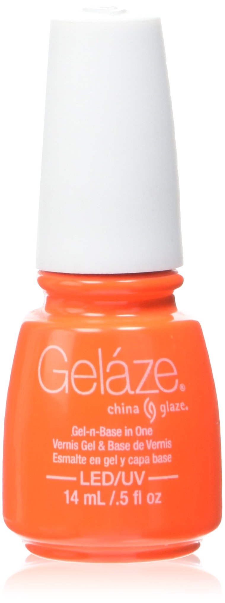 Bottle of bright orange gel polish with a white cap, 14 mL LED/UV