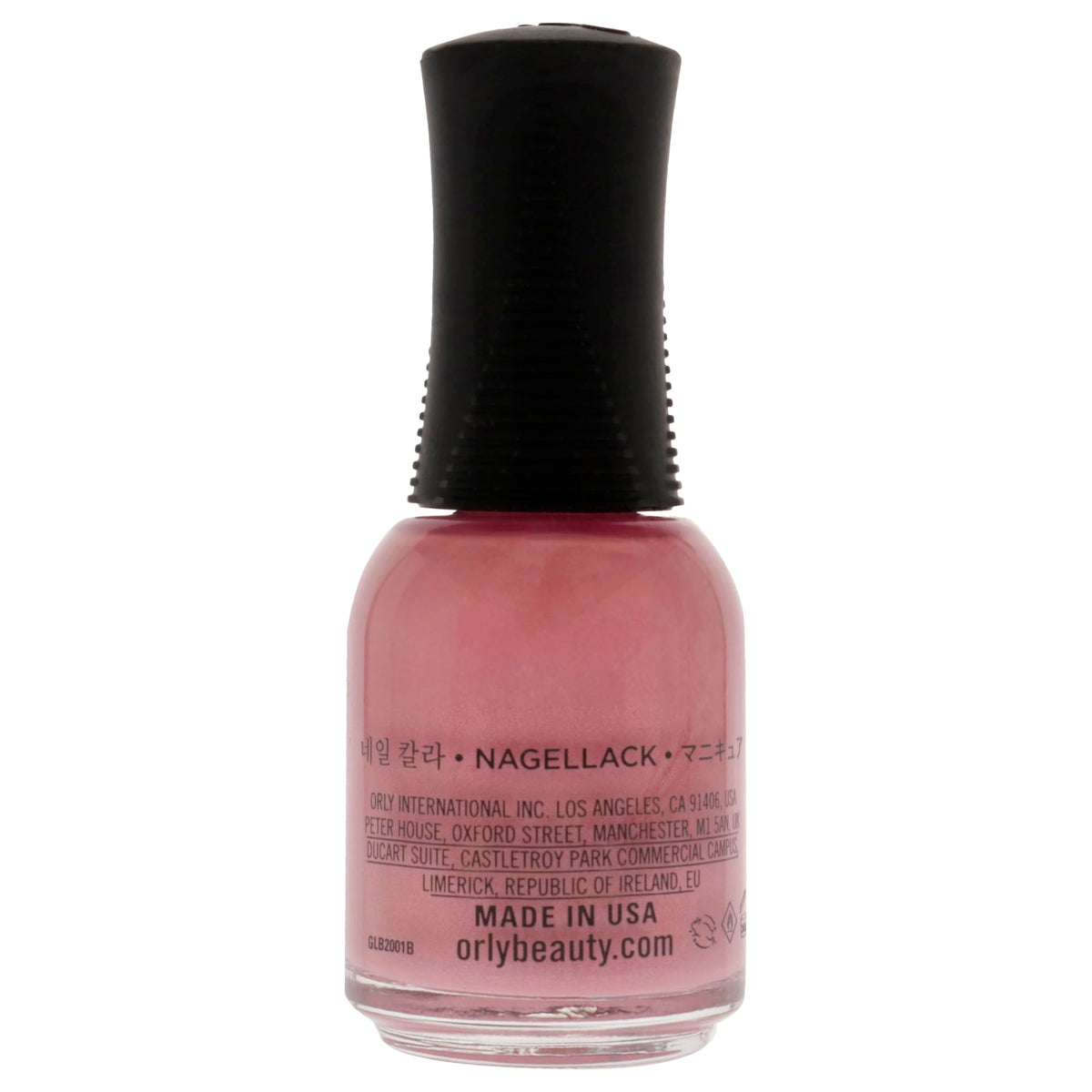 Back label of the mauve pink polish bottle with maker addresses