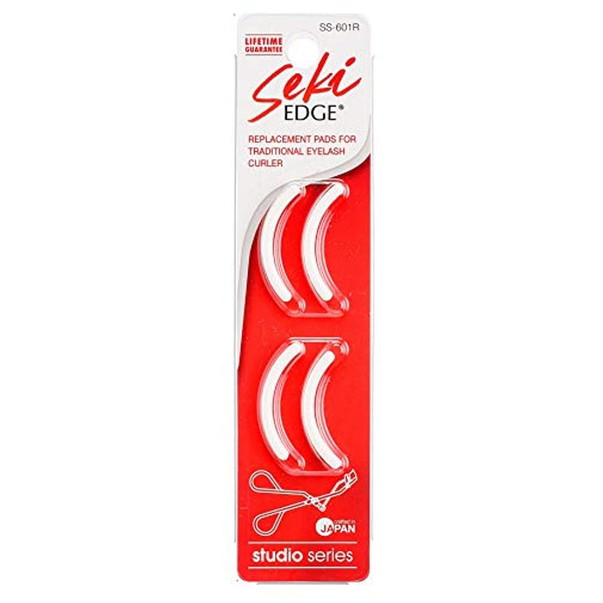 Seki Edge SS-601R replacement eyelash curler pads, 4 white pads on red card