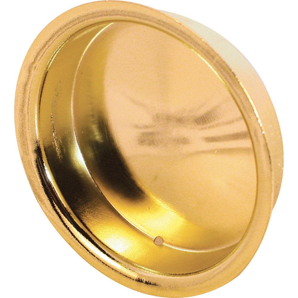Round shiny brass-plated recessed door pull cup