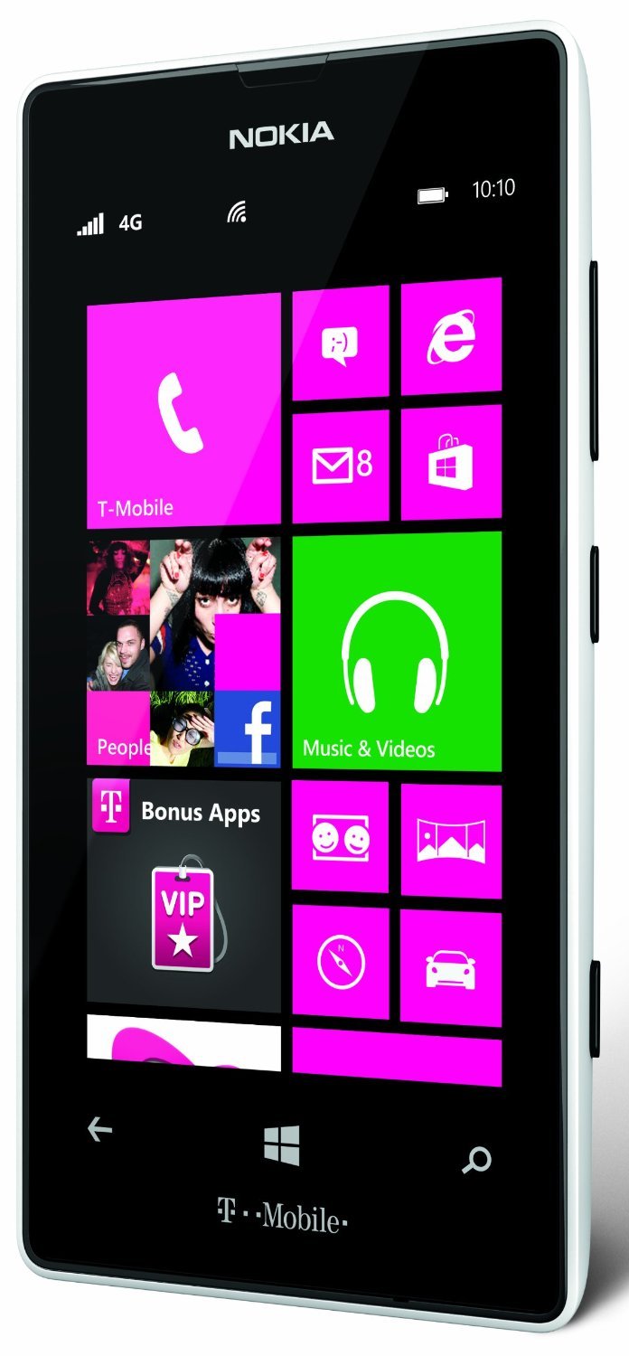 Angled Lumia 521 showing side volume and power buttons