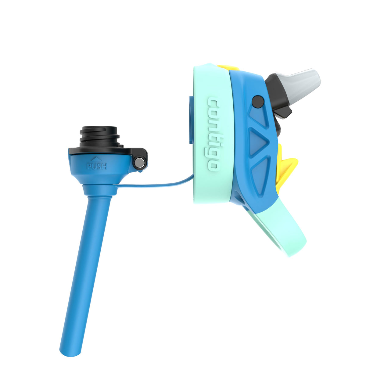Side view of the bottle lid detached from its straw and screw-in base