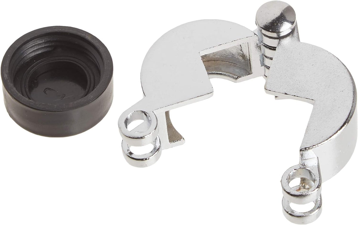 Open chrome hinged lock cover beside its black rubber insert