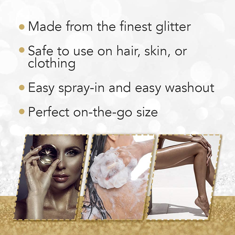 Punky Temporary Hair and Body Glitter Spray, Gold - Lightweight Shimmery Glow for Hair, Skin, and Clothes, Easy-to-Use Sparkly Glitter Hairspray, 3.5 oz