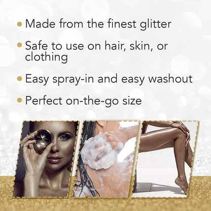 Punky Temporary Hair and Body Glitter Spray, Gold - Lightweight Shimmery Glow for Hair, Skin, and Clothes, Easy-to-Use Sparkly Glitter Hairspray, 3.5 oz