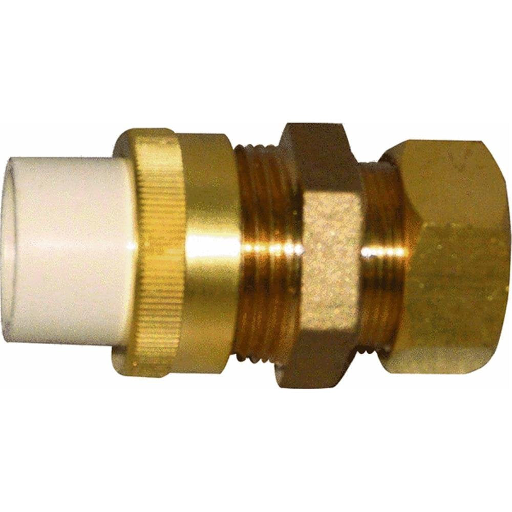 Brass compression union fitting with knurled nut and white CPVC end