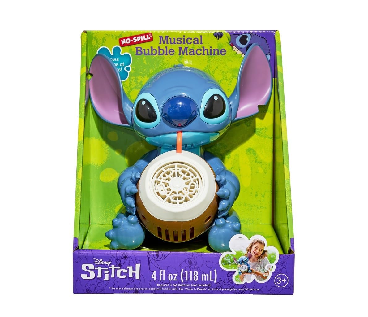 Disney Stitch No-Spill Musical Bubble Machine, 118 mL