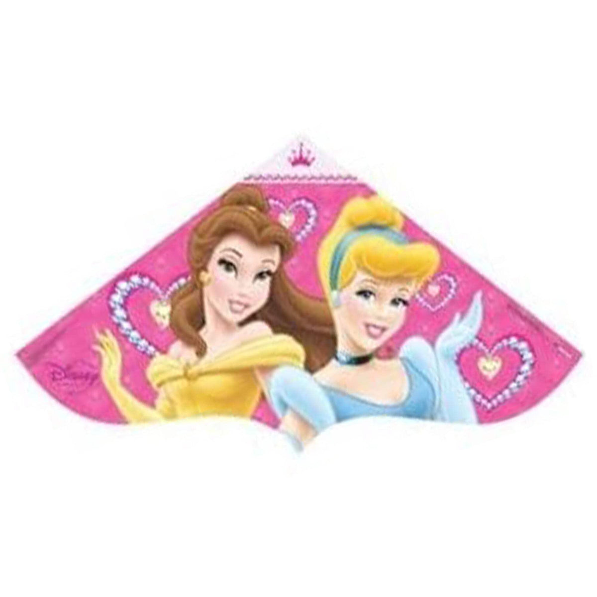 Pink delta kite showing Belle and Cinderella with jeweled hearts