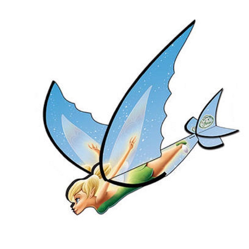 Light blue sparkly glider with Tinker Bell in her green dress flying underneath