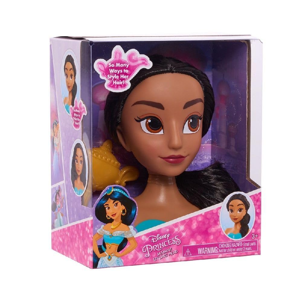 Angled Disney Princess Jasmine Styling Head box with a gold lamp-shaped brush