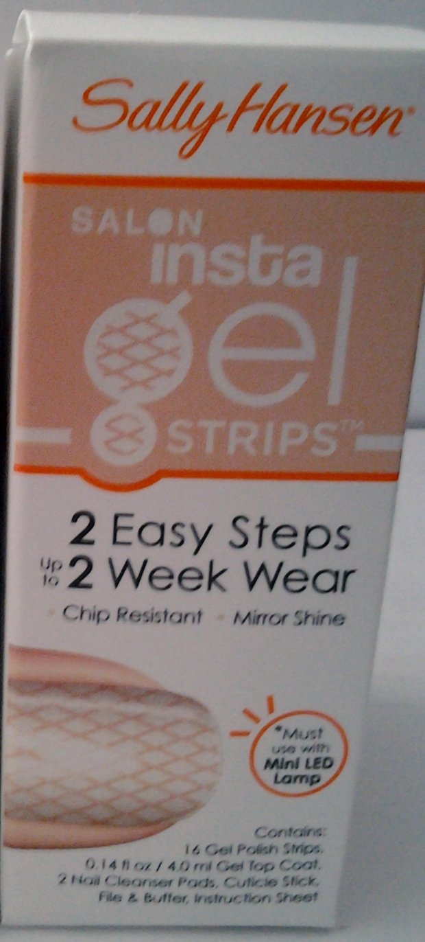 Peach gel strip box with a nail in white and peach fishnet pattern