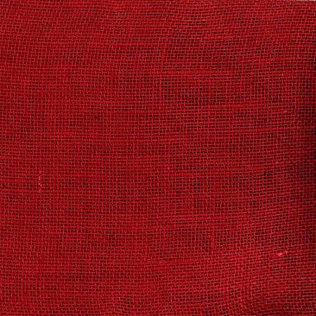 Close-up of solid red burlap fabric showing its loose woven texture