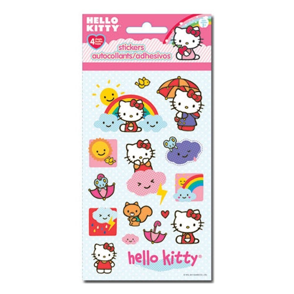 Hello Kitty sticker sheet with rainbows, clouds, umbrellas and suns, 4 sheets