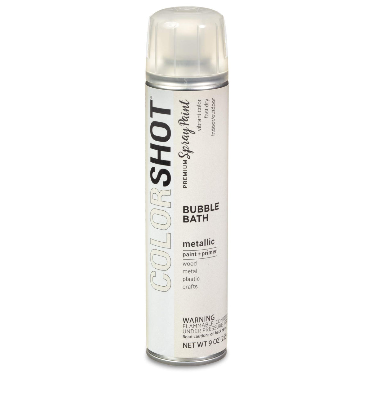 Pearly white 9 oz can of metallic spray paint and primer in shade Bubble Bath