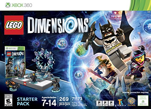Front of the Xbox 360 brick-built game starter pack box with a portal base and three minifigures