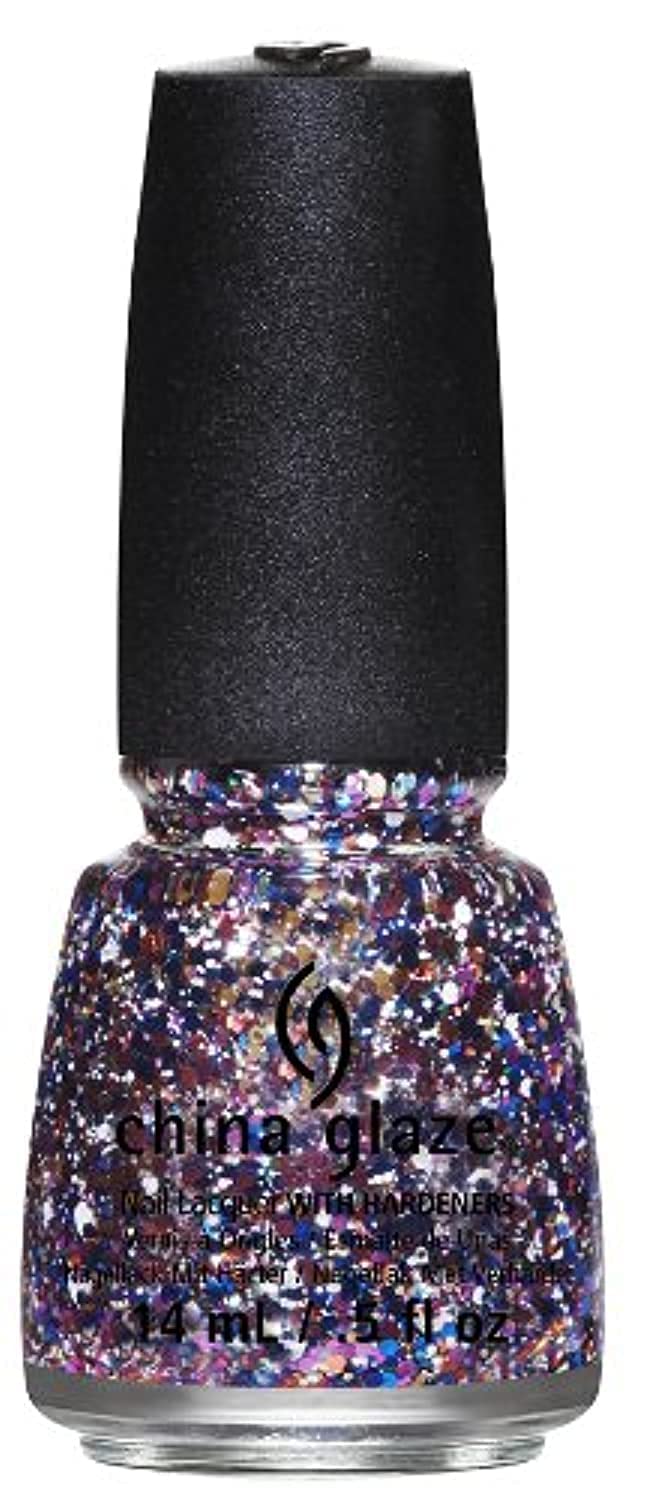 Bottle of clear nail polish with chunky purple, blue, copper and silver glitter