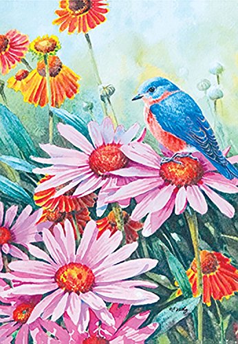 Flat view of the bluebird on pink coneflowers garden flag