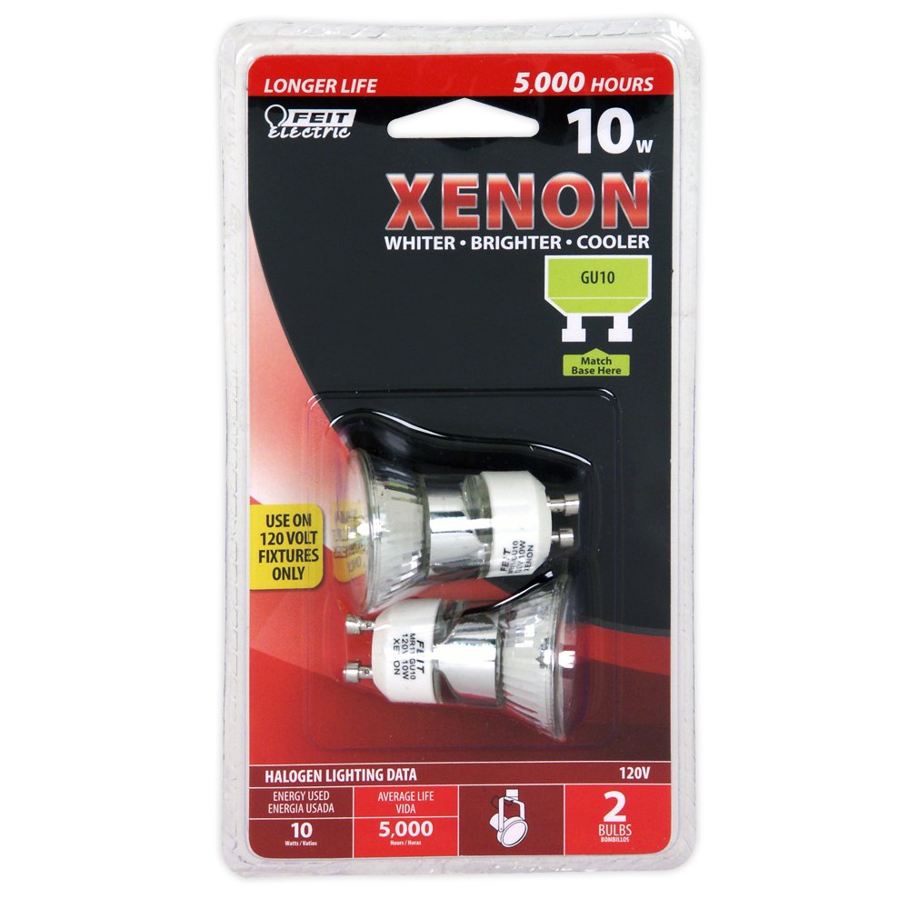Feit Electric 10W xenon GU10 bulbs, 2 pack in red and black blister card