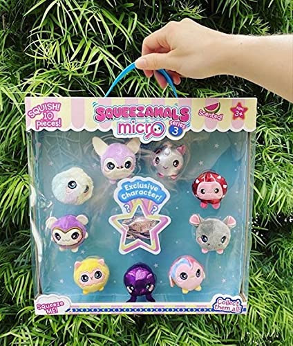 Hand holding the micro plush set by its handle against green leaves