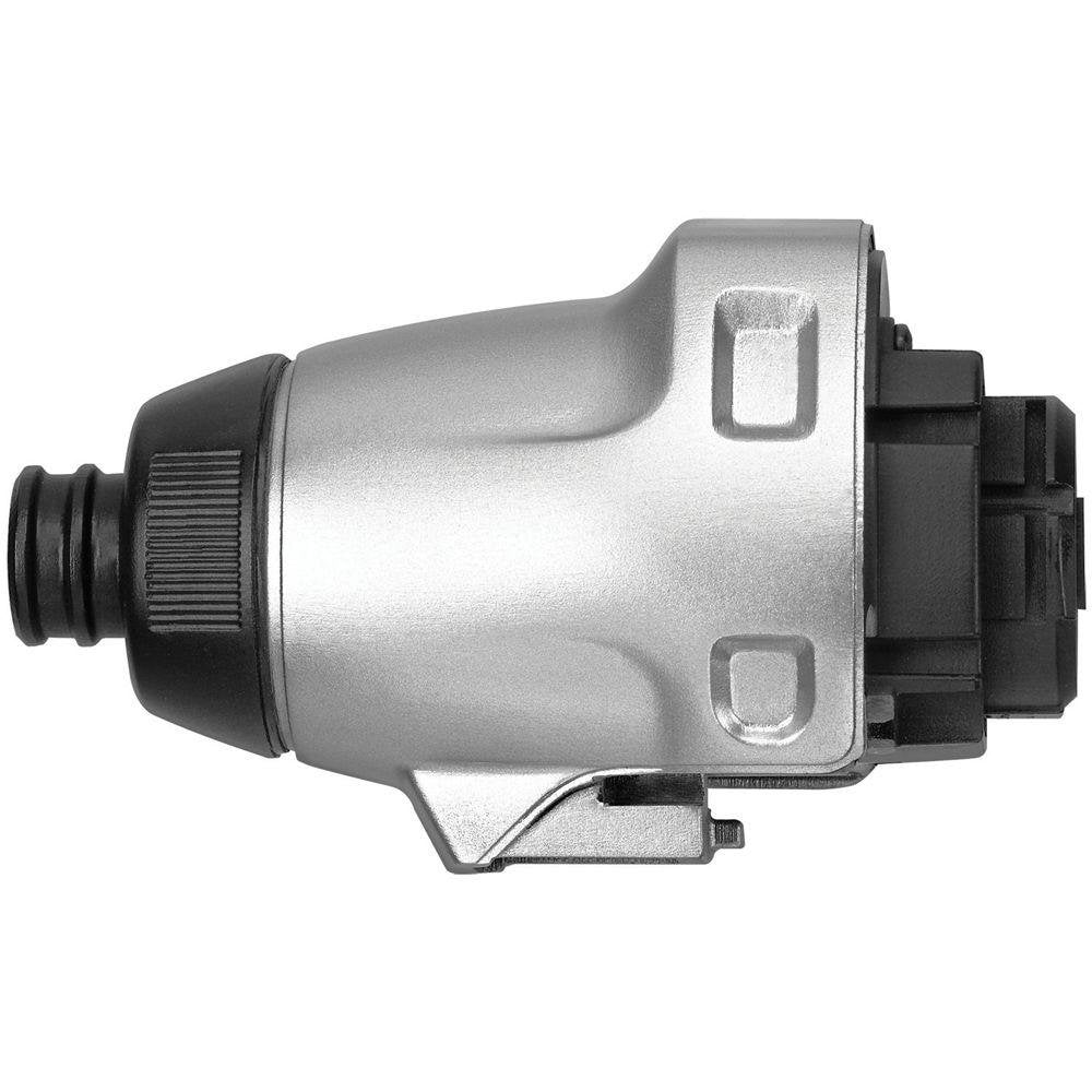 Side view of the silver impact driver attachment with its quick-connect end