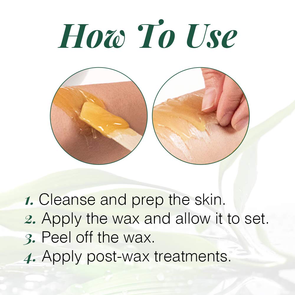 How to use: amber wax spread with a wooden spatula, then peeled off, with four steps