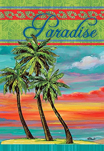Rain or Shine Small Garden Art Flag"Paradise" Palm Tree Beach #0756168 12.5" x 18"