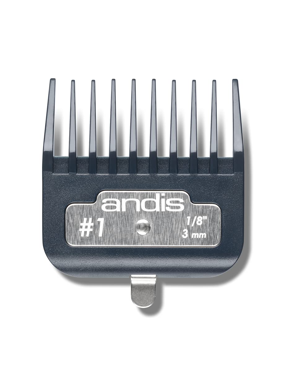 Andis #1 1/8 inch dark blue clip comb attachment with metal plate and clip