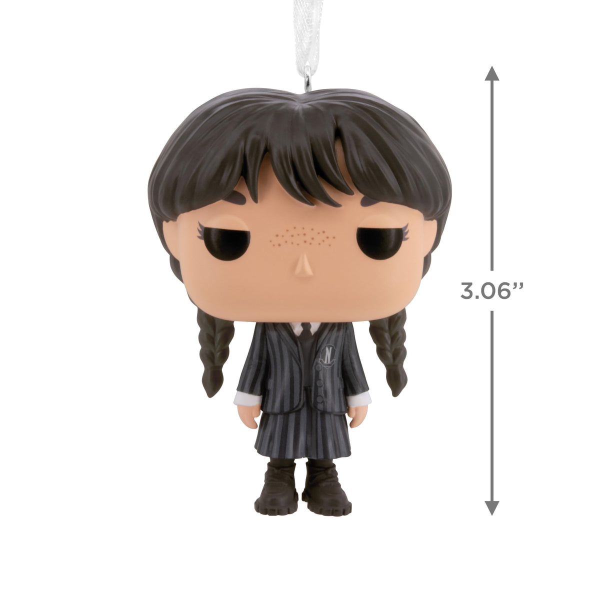 Size guide showing the braided girl ornament at 3.06 inches tall