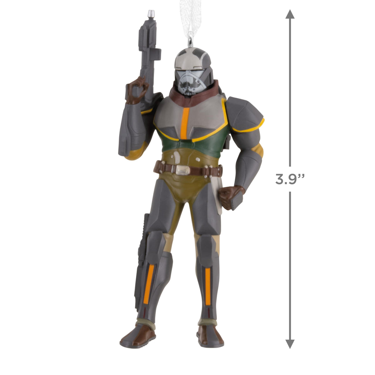 Size guide showing the bulky soldier ornament at 3.9 inches tall