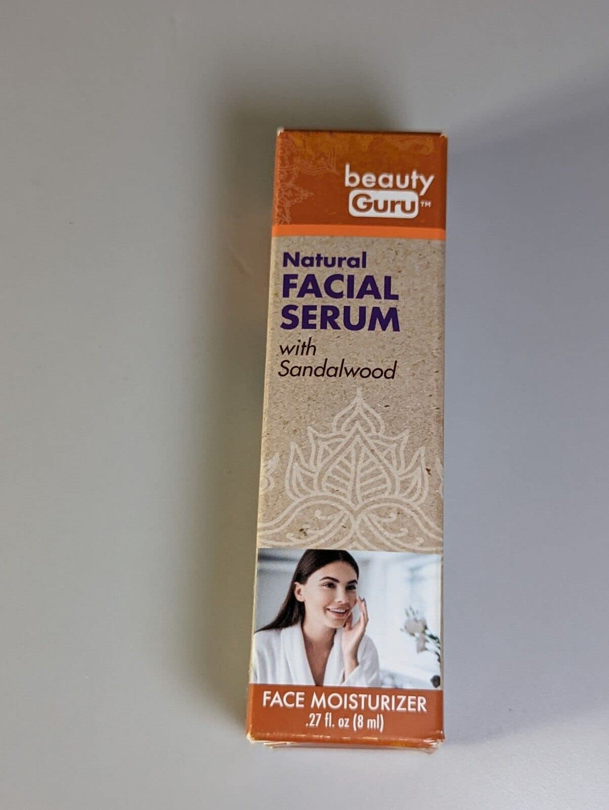 Orange and kraft Natural Facial Serum with Sandalwood box, 0.27 fl oz face moisturizer