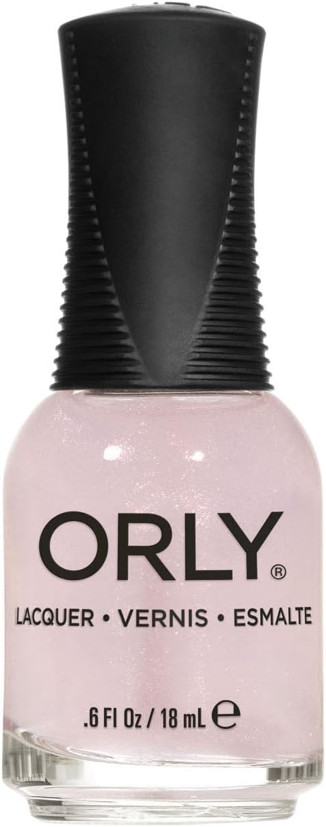 ORLY Fifty Four nail polish bottle, sheer pale pink with fine shimmer, black ribbed cap