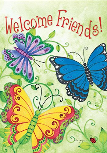 Rain or Shine Butterfly Welcome Friends Spring Garden Flag, 12.5" x 18"