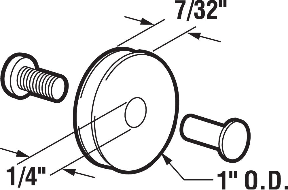 Line drawing of the roller: 1 inch outer diameter, 7/32 inch wide, 1/4 inch hole
