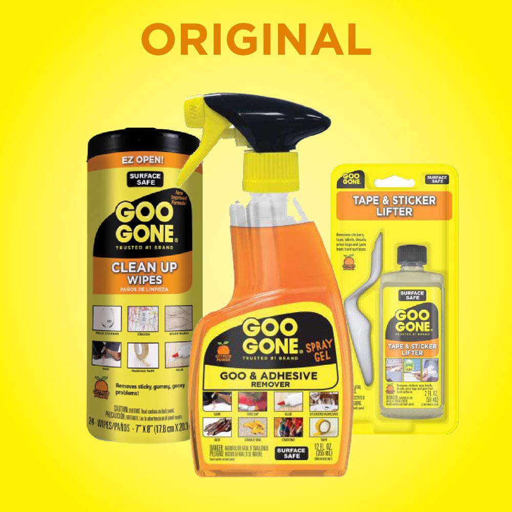 Clean-up wipes canister, orange spray gel bottle and tape and sticker lifter kit
