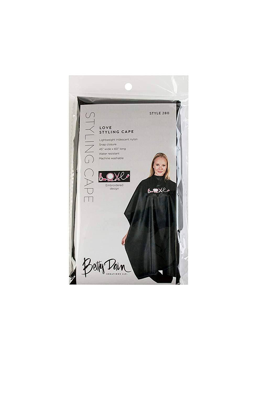 Packaged Love Styling Cape style 280, 45 by 60 inch iridescent nylon with snap closure