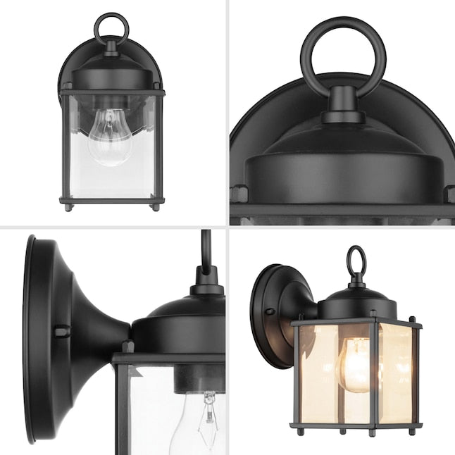 Four views of the lantern: front, top ring, side arm and lit glass