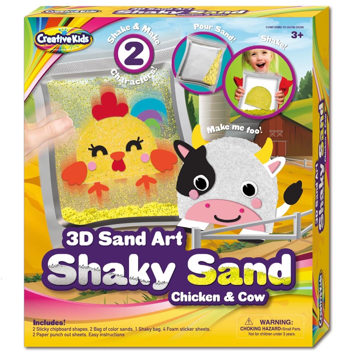 Kids craft box for shake-and-make sand art chicken and cow