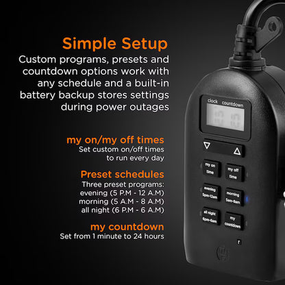 myTouchSmart 15 -Amps 125-volt Indoor or outdoor 2 -Outlet Programmable Countdown Digital Lighting Timer