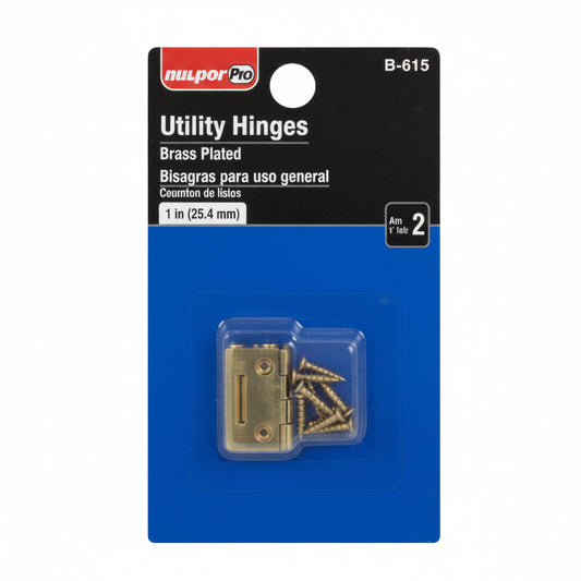 Bulldog Hardware 1 in. Utility Hinge, Brass Plated, 2 Pack
