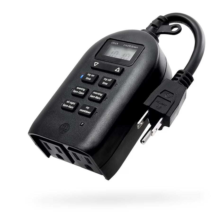 myTouchSmart 2-Outlet Programmable Digital Countdown Lighting Timer, Indoor/Outdoor