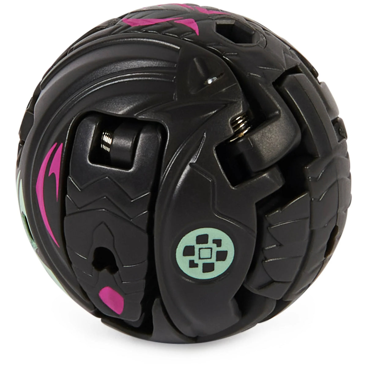 Black Bakugan closed into a ball with pink stripes and a round emblem
